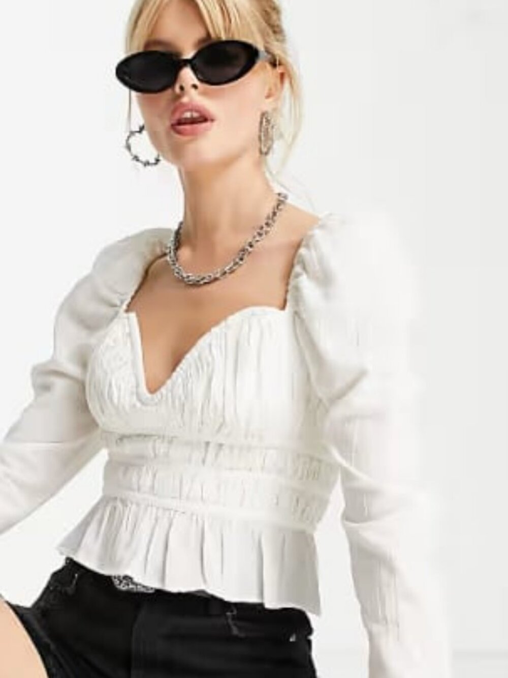 NWT FREE PEOPLE Chloe Ivory Cropped Peplum Smocked Peasant Top M
